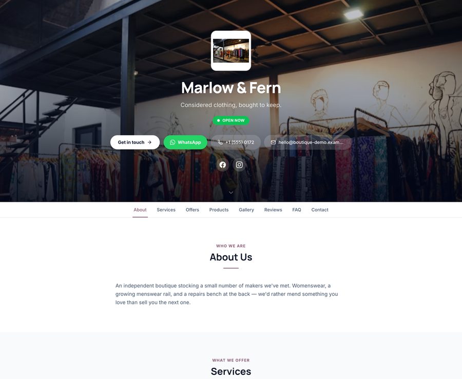 A Business Lane website built for boutiques & retail