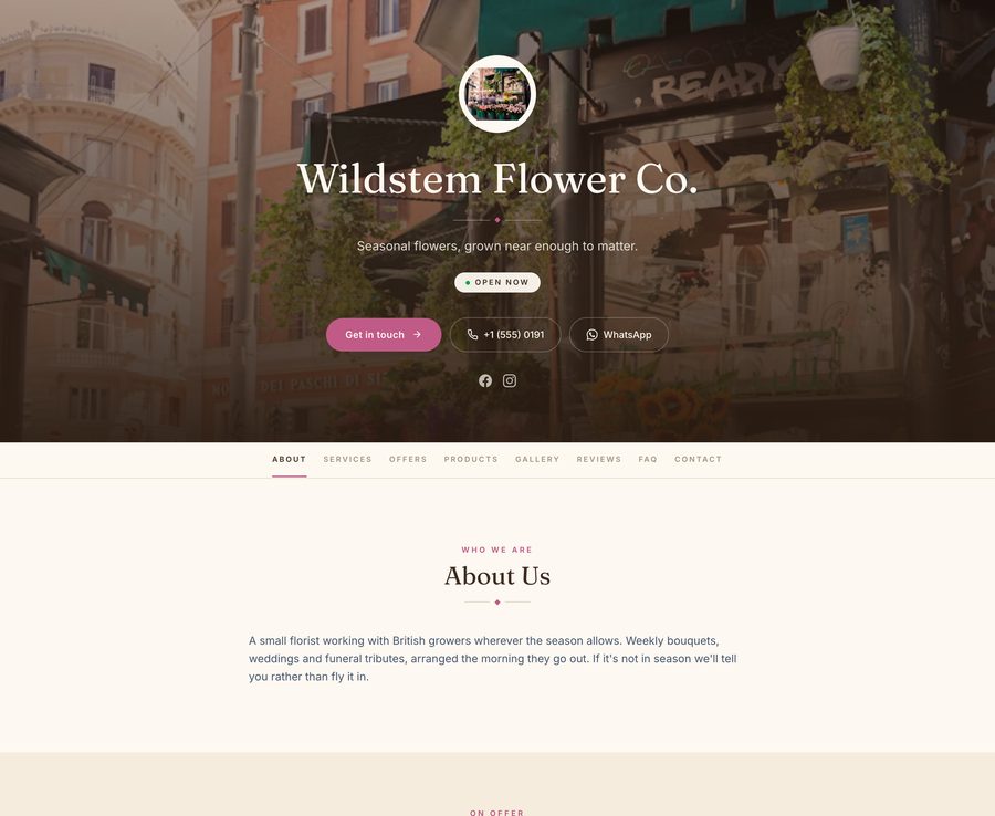 A Business Lane website built for florists