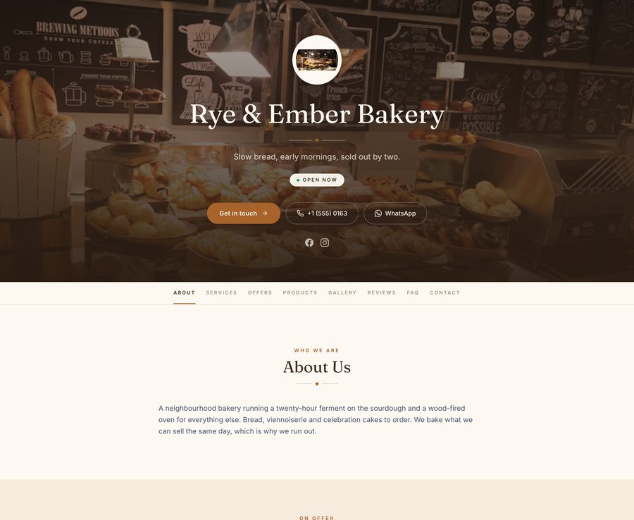 A Business Lane website built for restaurants & bakeries