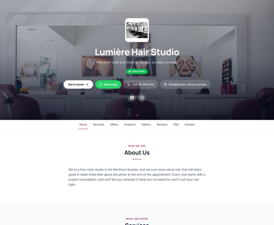 A Business Lane website built for salons & barbers