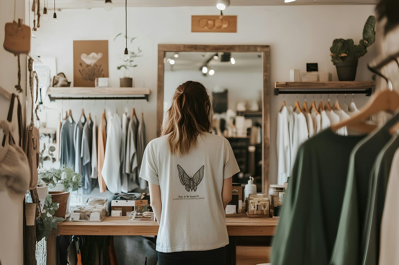 A woman browsing clothes in a boutique